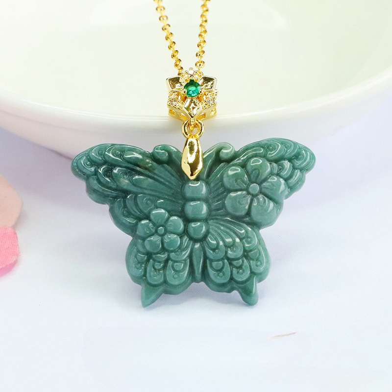 Necklaces - Kalung Liontin Kupu-kupu Giok Air Biru